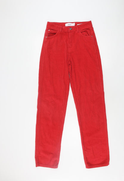 Bershka Women's Red Mom Jeans, Size 6 Cotton Corduroy