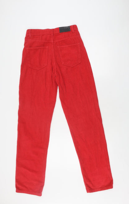 Bershka Women's Red Mom Jeans, Size 6 Cotton Corduroy