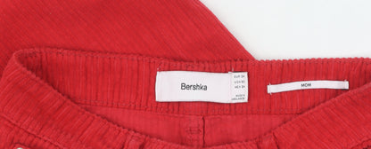 Bershka Women's Red Mom Jeans, Size 6 Cotton Corduroy
