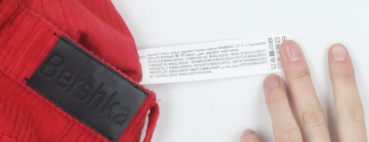 Bershka Women's Red Mom Jeans, Size 6 Cotton Corduroy