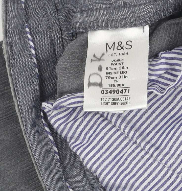 Marks and Spencer Men's Grey Straight Corduroy Trousers 36