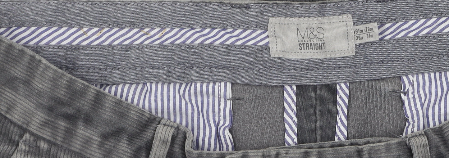 Marks and Spencer Men's Grey Straight Corduroy Trousers 36