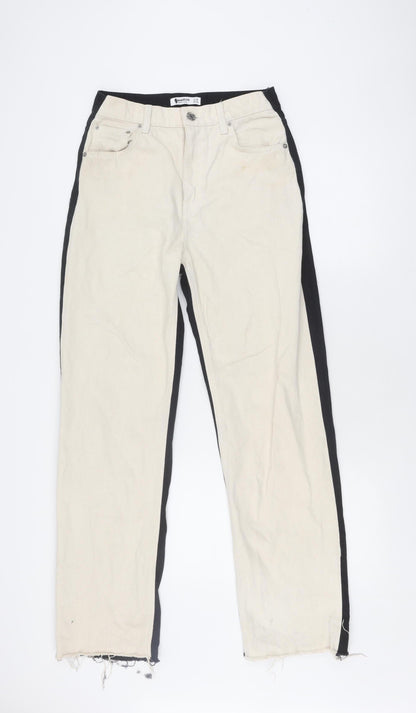 Pull&Bear Women's Black Beige Straight Jeans, Size 10