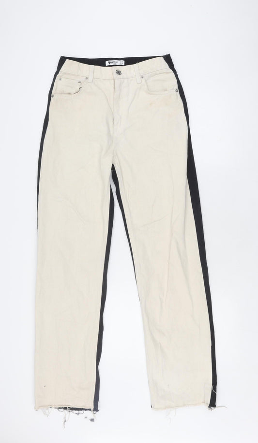Pull&Bear Women's Black Beige Straight Jeans, Size 10