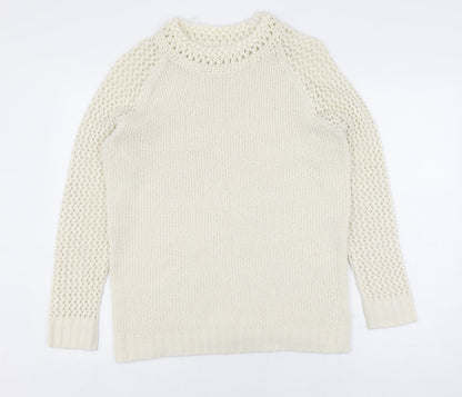 Belfield Women's Ivory Crew Neck Open-Knit Jumper M