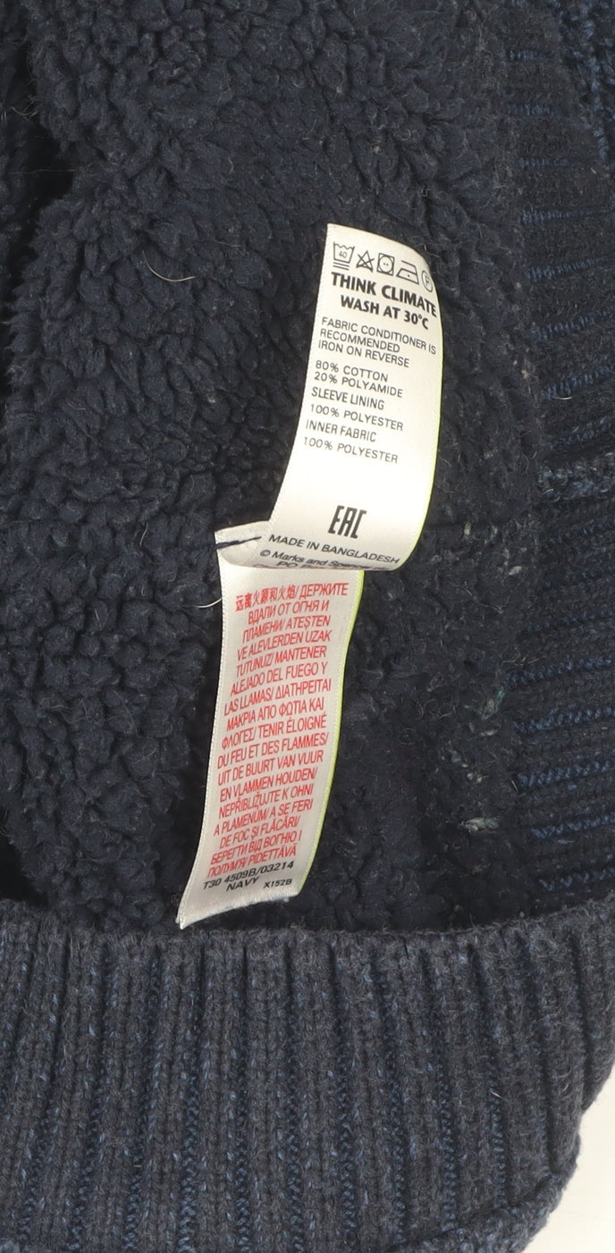 Marks and Spencer Men's Blue Full Zip Jumper L