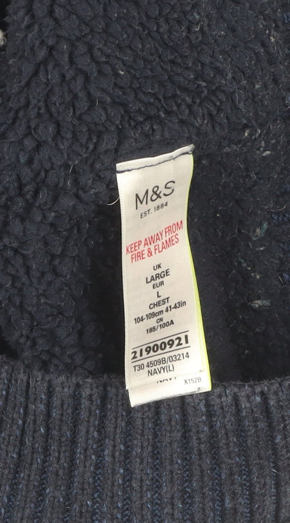 Marks and Spencer Men's Blue Full Zip Jumper L