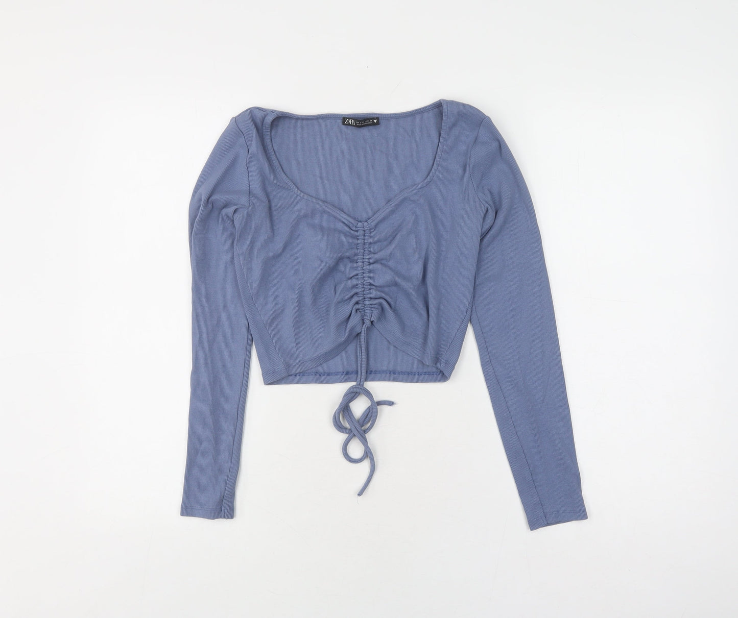 Zara Women’s Blue Cropped Long Sleeve Blouse