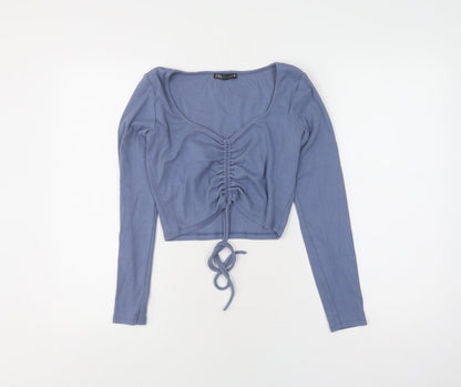 Zara Women’s Blue Cropped Long Sleeve Blouse