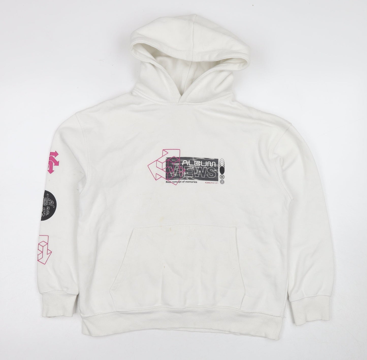 Zara Girls White Pullover Hoodie - Size 10 Years, Graphic Print
