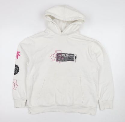 Zara Girls White Pullover Hoodie - Size 10 Years, Graphic Print