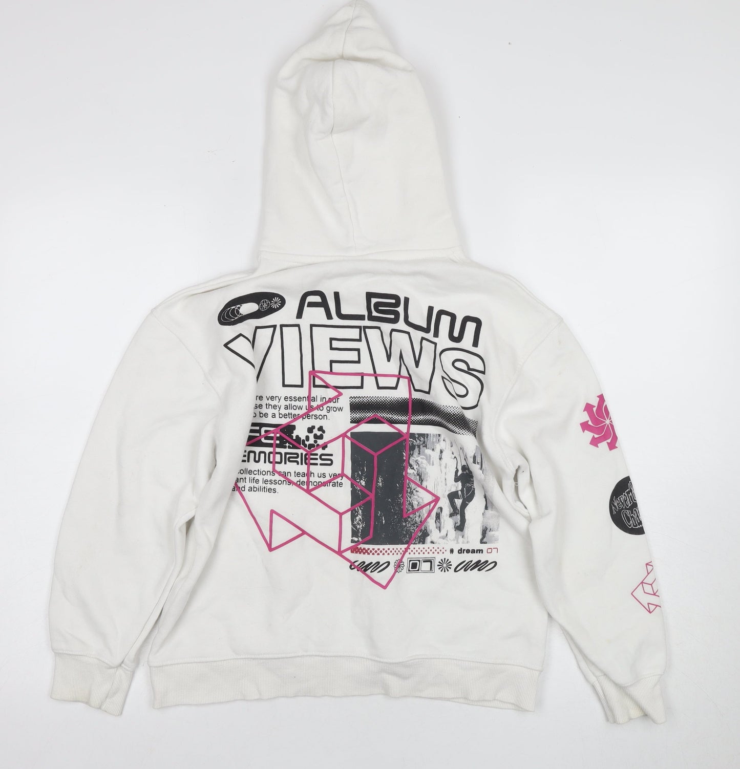 Zara Girls White Pullover Hoodie - Size 10 Years, Graphic Print
