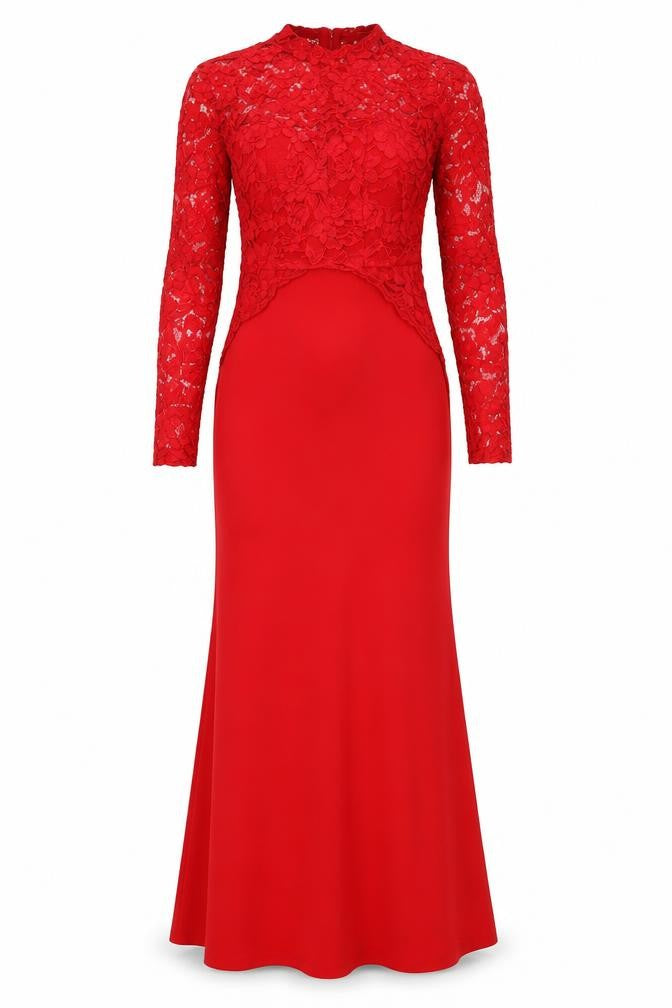 Jessica Wright Red Bodycon Dress, Women's 8, Lace Long Sleeve