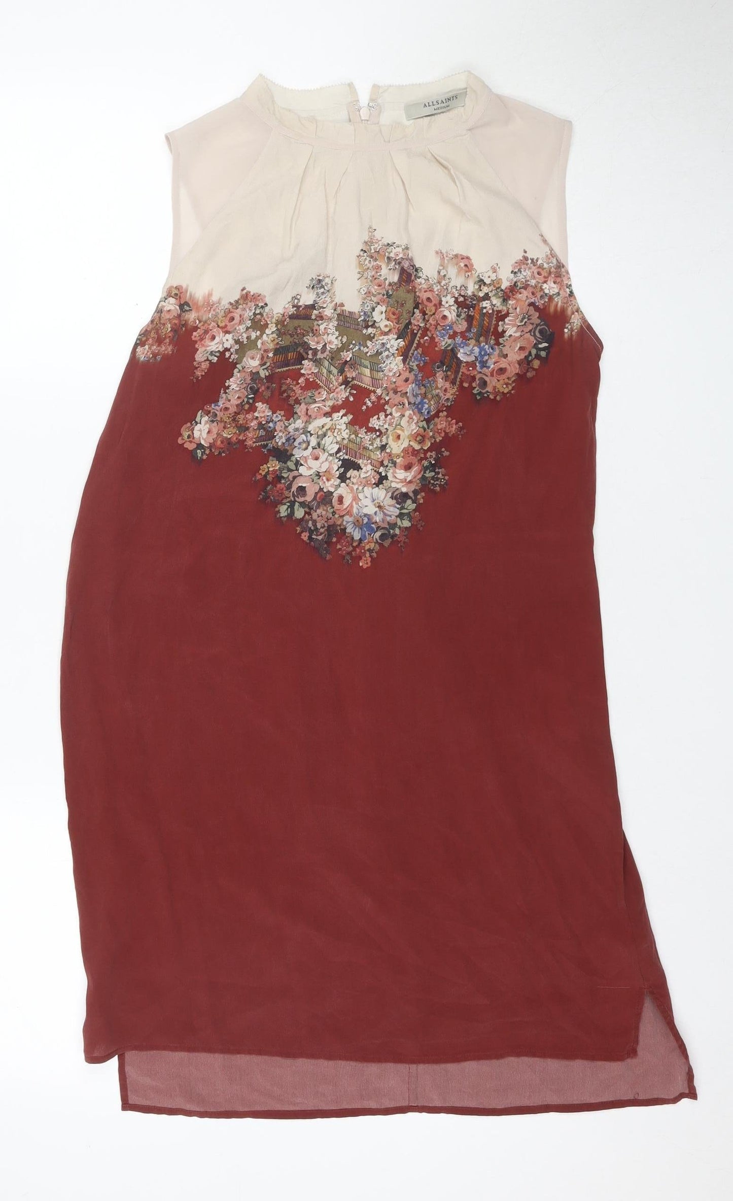 AllSaints Women's Red Silk Blend Floral Shift Dress