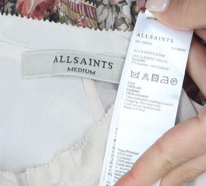 AllSaints Women's Red Silk Blend Floral Shift Dress