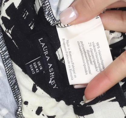 Laura Ashley Women's Black Geometric A-Line Skirt Size 16