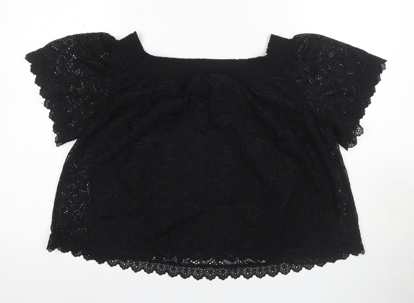 Karen Millen Women's Black Floral Lace Blouse Size 14