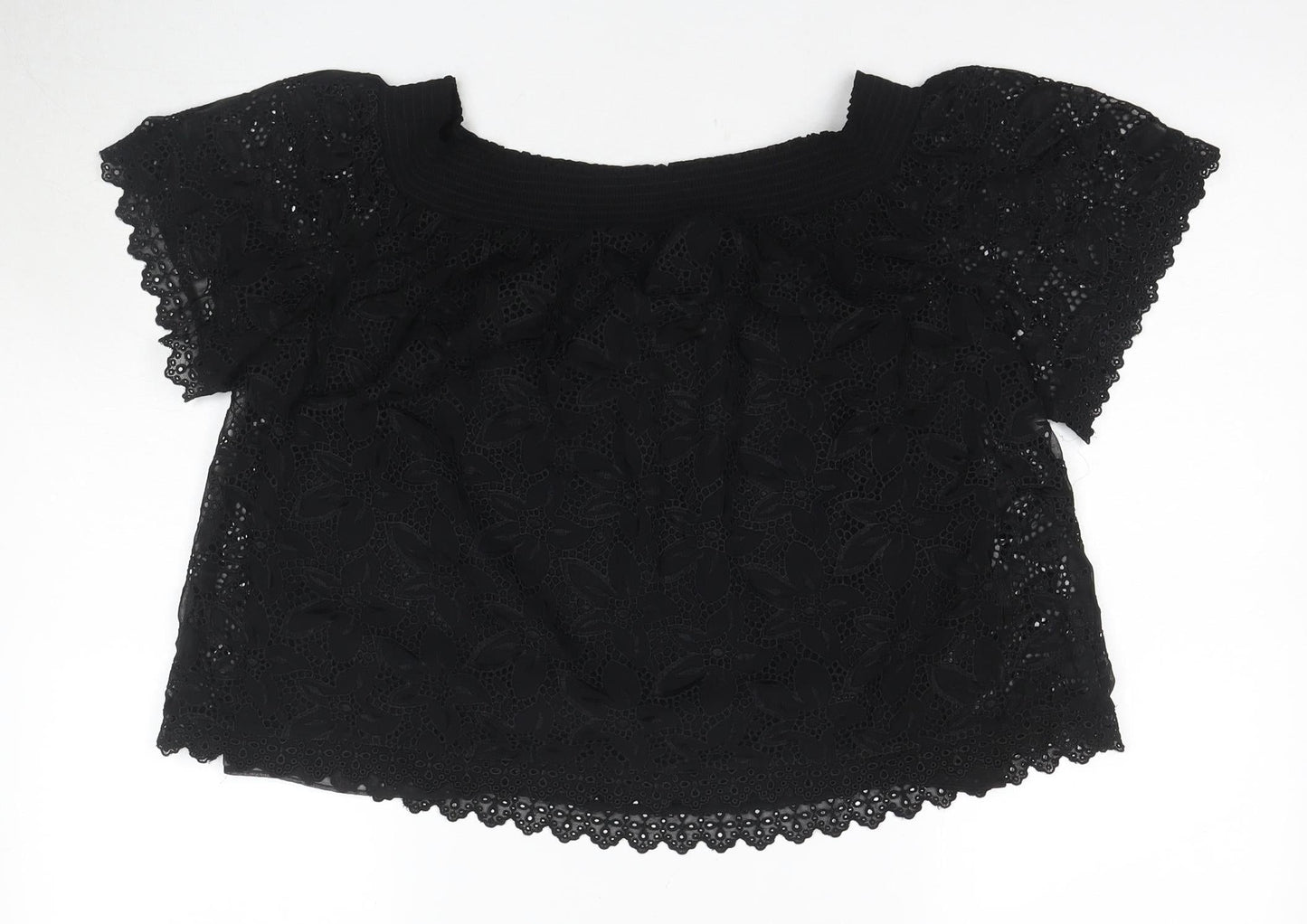 Karen Millen Women's Black Floral Lace Blouse Size 14