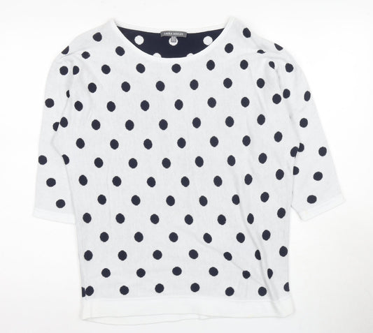Laura Ashley Women's White Polka Dot Pullover Jumper