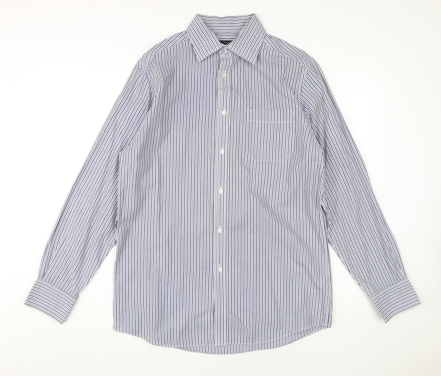 Thomas Nash Men's Blue Striped Classic Fit Dress Shirt