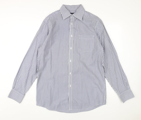 Thomas Nash Men's Blue Striped Classic Fit Dress Shirt