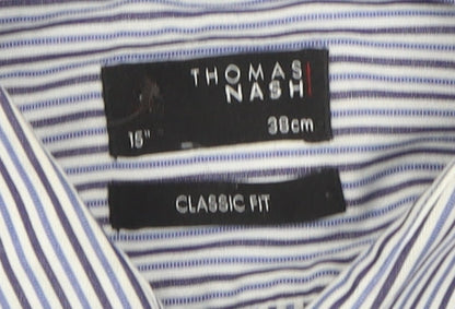 Thomas Nash Men's Blue Striped Classic Fit Dress Shirt