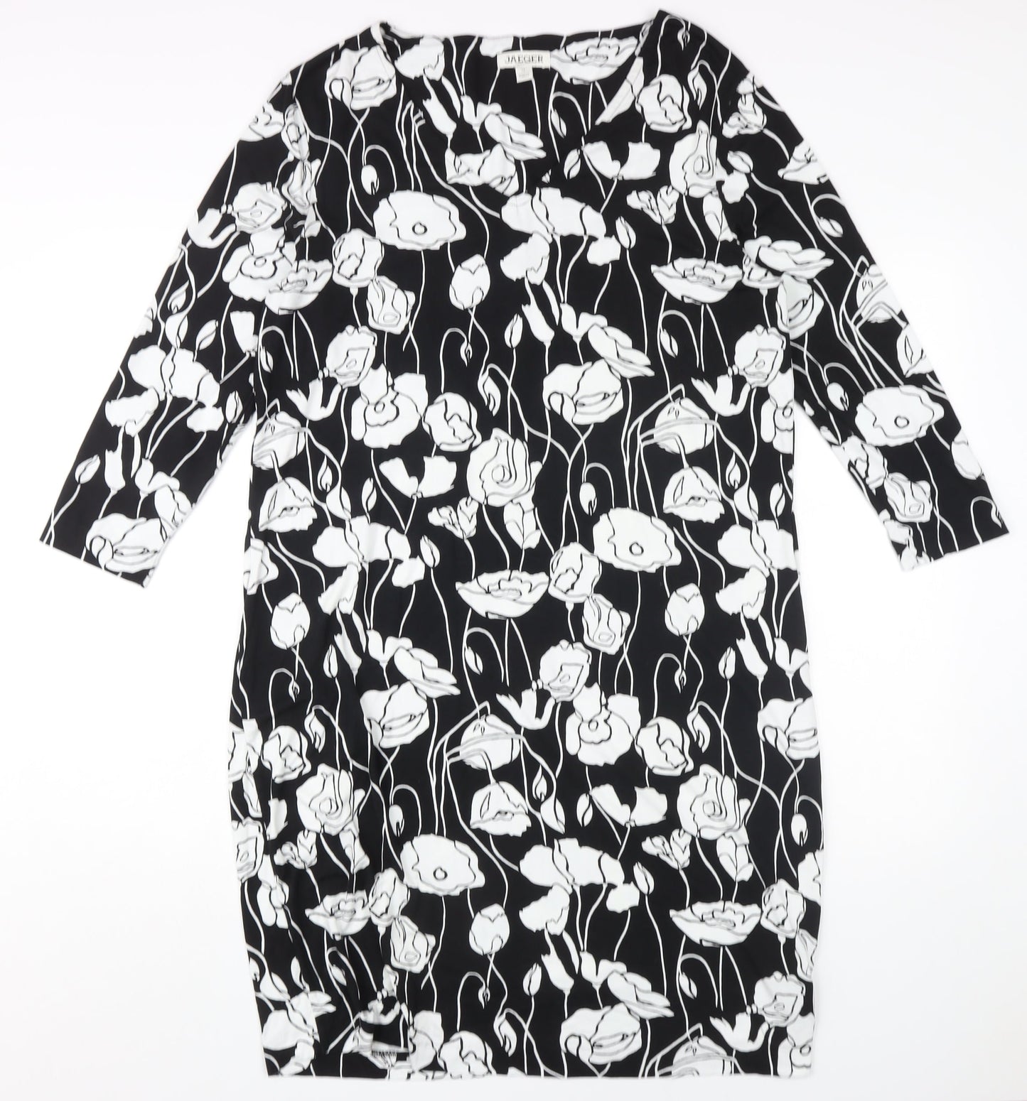Jaeger Women's Black Floral Shift Dress Size 14
