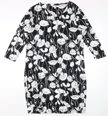 Jaeger Women's Black Floral Shift Dress Size 14