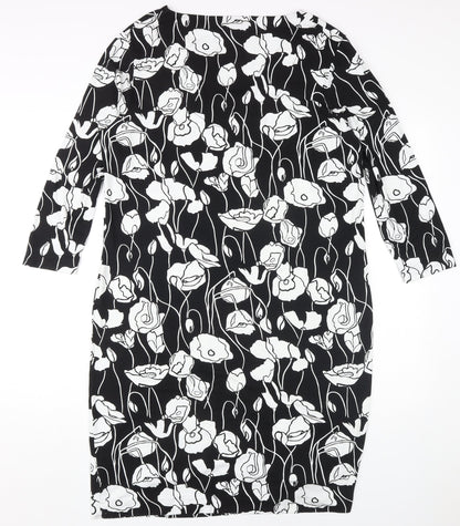 Jaeger Women's Black Floral Shift Dress Size 14