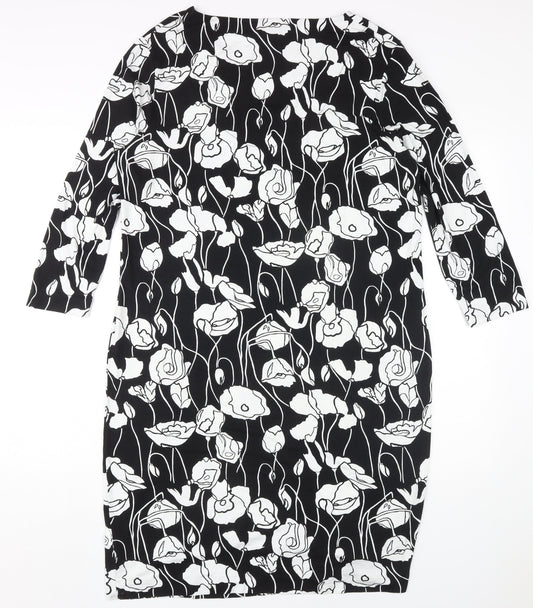 Jaeger Women's Black Floral Shift Dress Size 14
