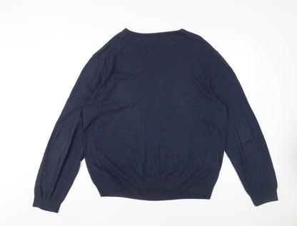 Hugo Boss Men's XL Blue V-Neck Slim Fit Cotton Jumper