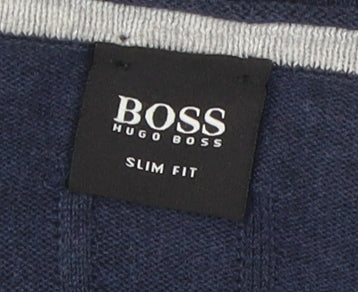 Hugo Boss Men's XL Blue V-Neck Slim Fit Cotton Jumper