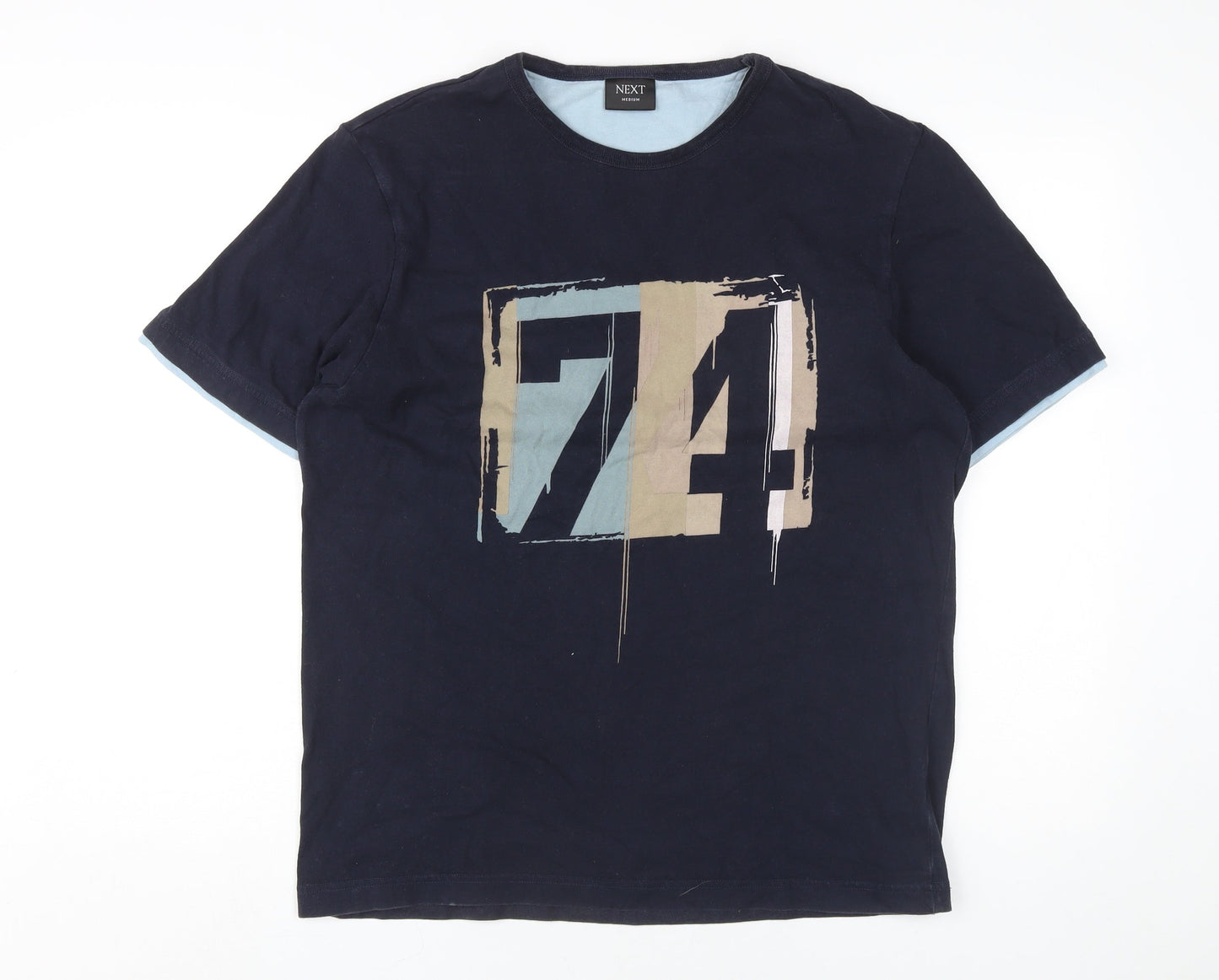 NEXT Men's Blue Graphic Print T-Shirt, M, Crew Neck