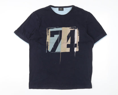 NEXT Men's Blue Graphic Print T-Shirt, M, Crew Neck