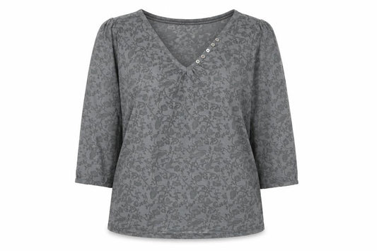 Front view of Marks & Spencer Grey Floral Henley Blouse, size 12
