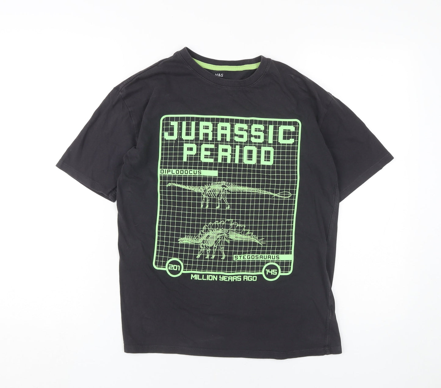 Marks and Spencer Boys Black Dinosaur Graphic T-Shirt 12-13Y