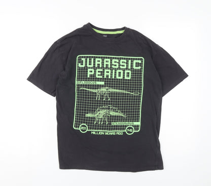 Marks and Spencer Boys Black Dinosaur Graphic T-Shirt 12-13Y