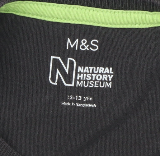 Marks and Spencer Boys Black Dinosaur Graphic T-Shirt 12-13Y