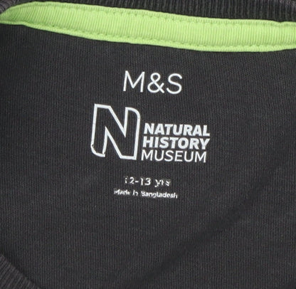 Marks and Spencer Boys Black Dinosaur Graphic T-Shirt 12-13Y