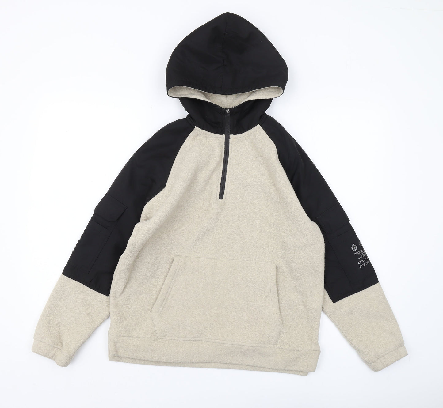 Zara Boys Beige & Black Pullover Hoodie, Size 11-12 Years