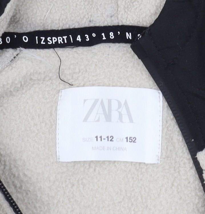 Zara Boys Beige & Black Pullover Hoodie, Size 11-12 Years