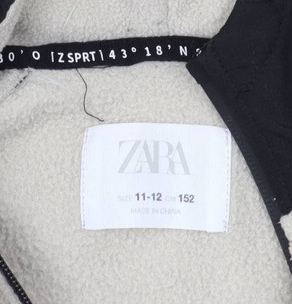 Zara Boys Beige & Black Pullover Hoodie, Size 11-12 Years
