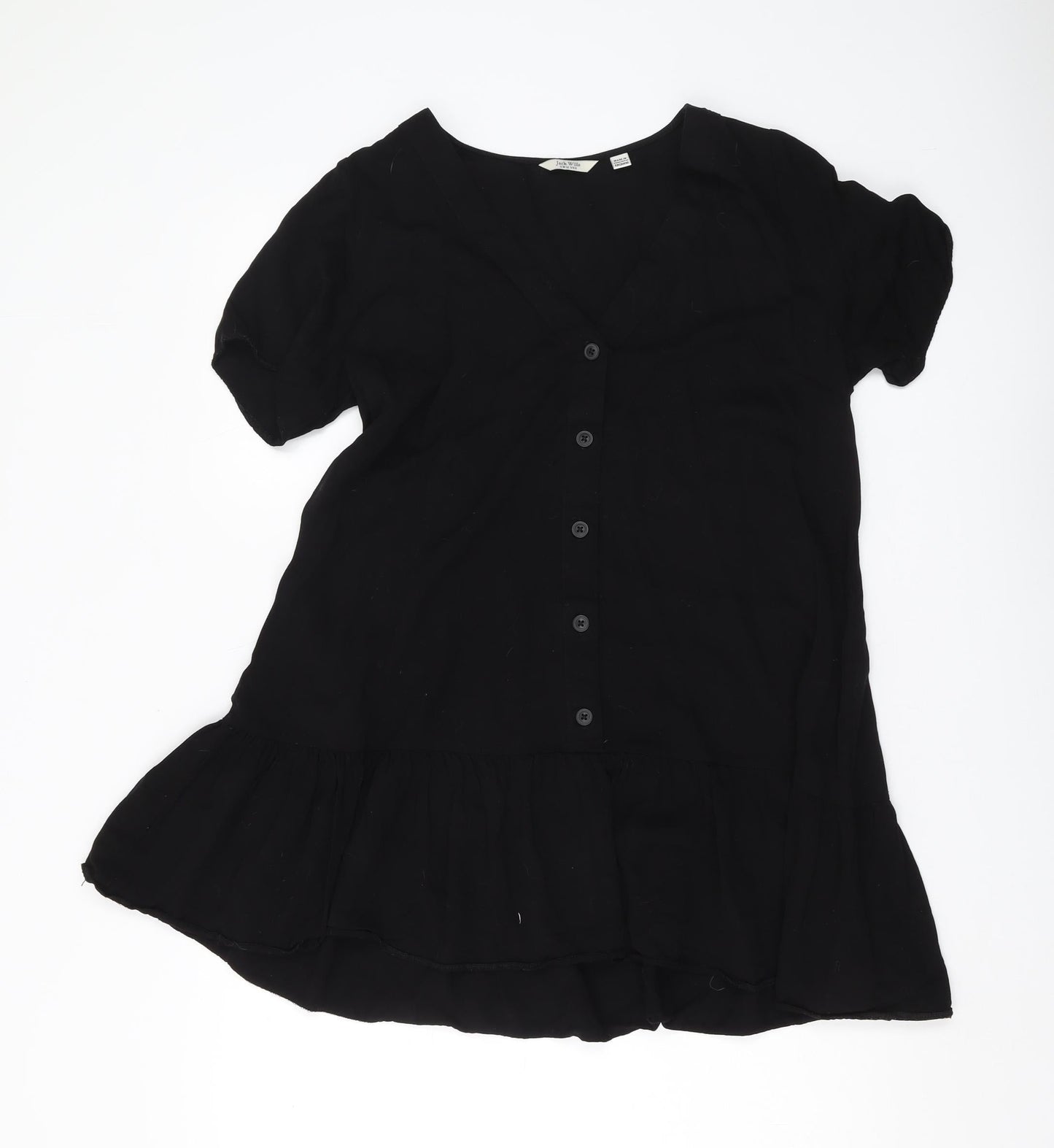 Jack Wills Women Black Blouse Size 12 V-Neck Casual