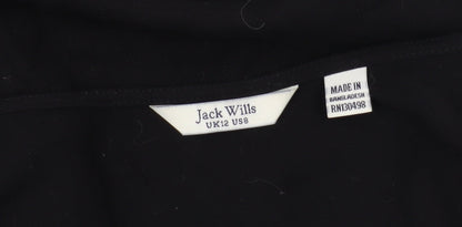 Jack Wills Women Black Blouse Size 12 V-Neck Casual