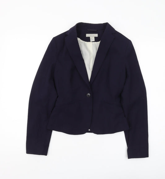 H&M Women's Blue Slim Single-Breasted Suit Jacket Size 6