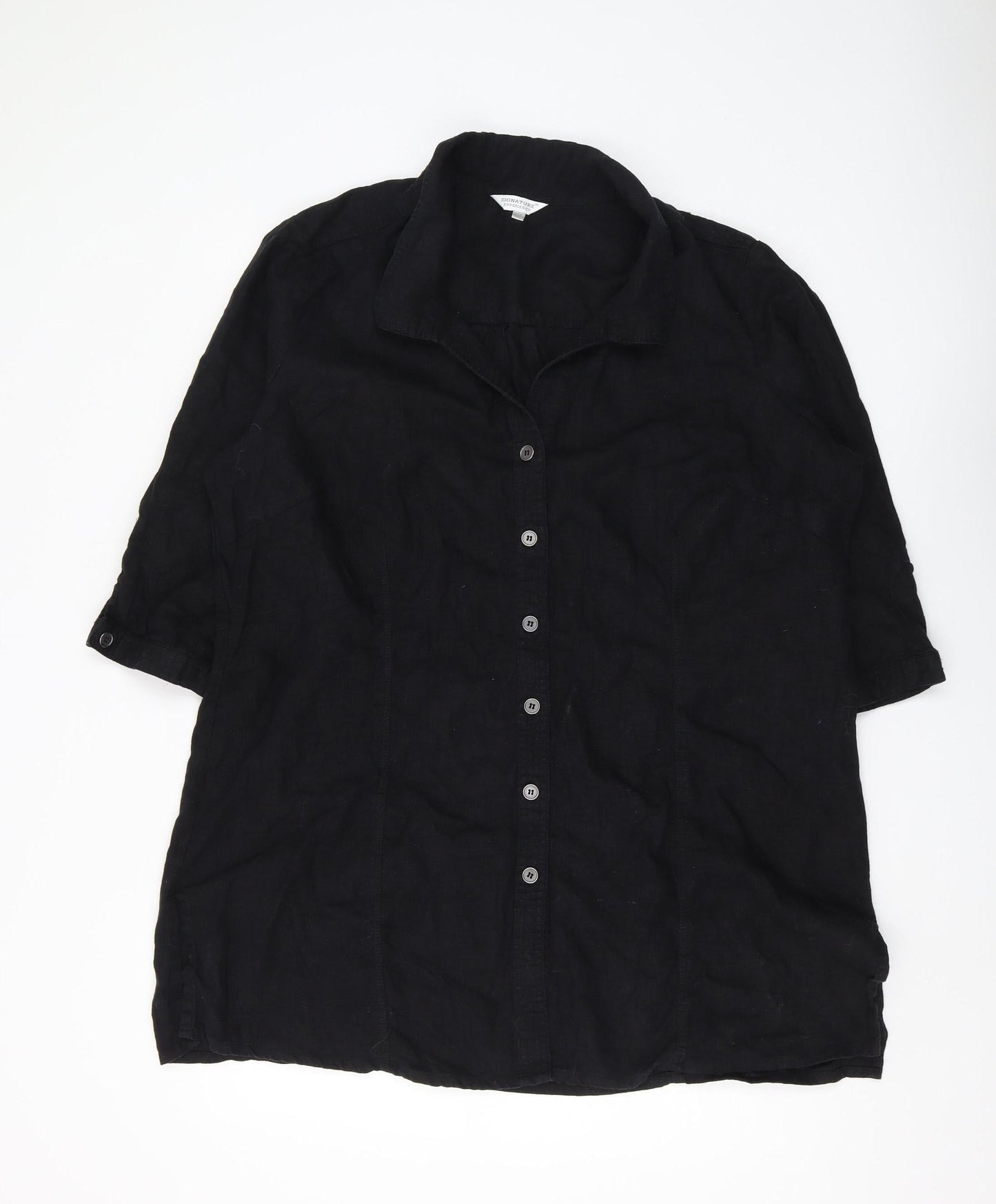 Womens UK Size 2XL Signature Experience Black Basic Button-Up
