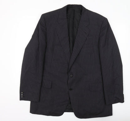 Aquascutum Men's Black Striped Blazer, Size 46, Regular Fit