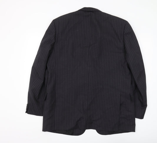 Aquascutum Men's Black Striped Blazer, Size 46, Regular Fit
