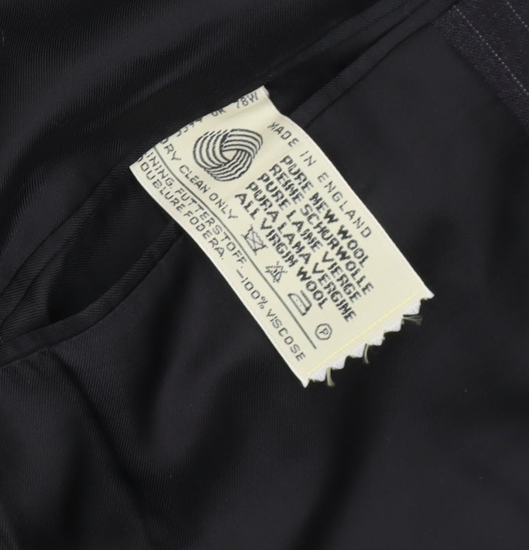 Aquascutum Men's Black Striped Blazer, Size 46, Regular Fit