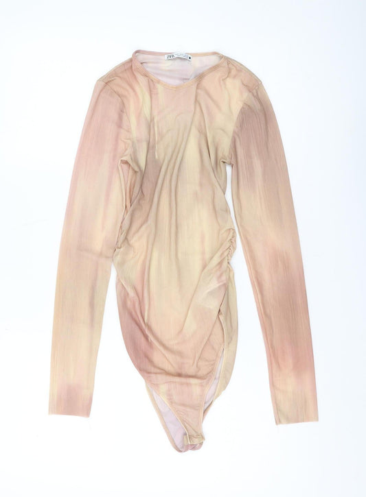 Zara Women's Beige Long Sleeve Bodysuit S